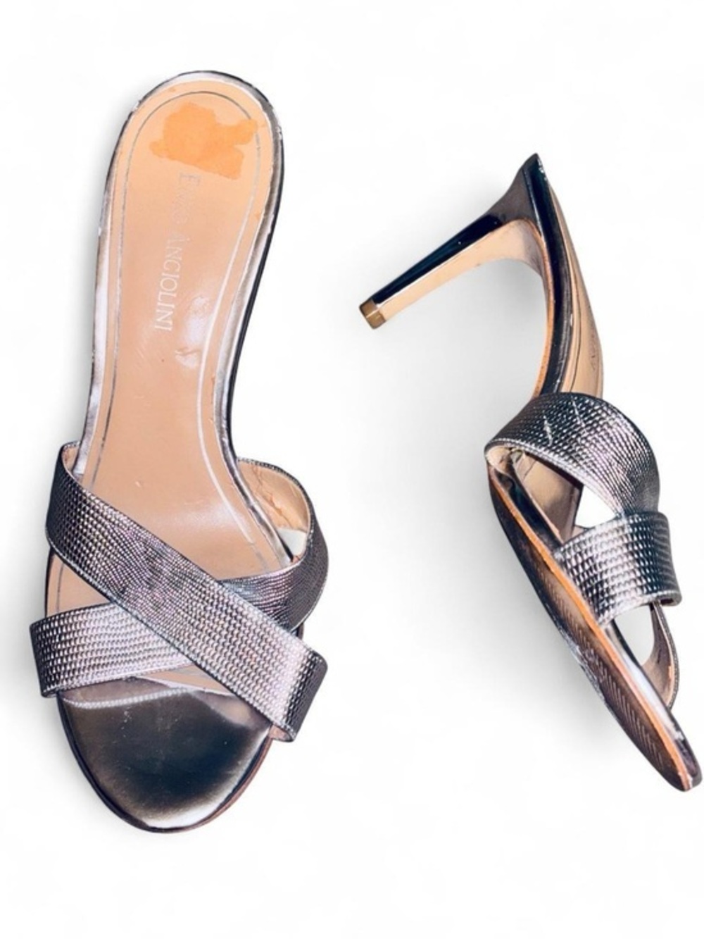 ENZO ANGIOLINI Criss Cross Metallic Sandal Heels - 9M